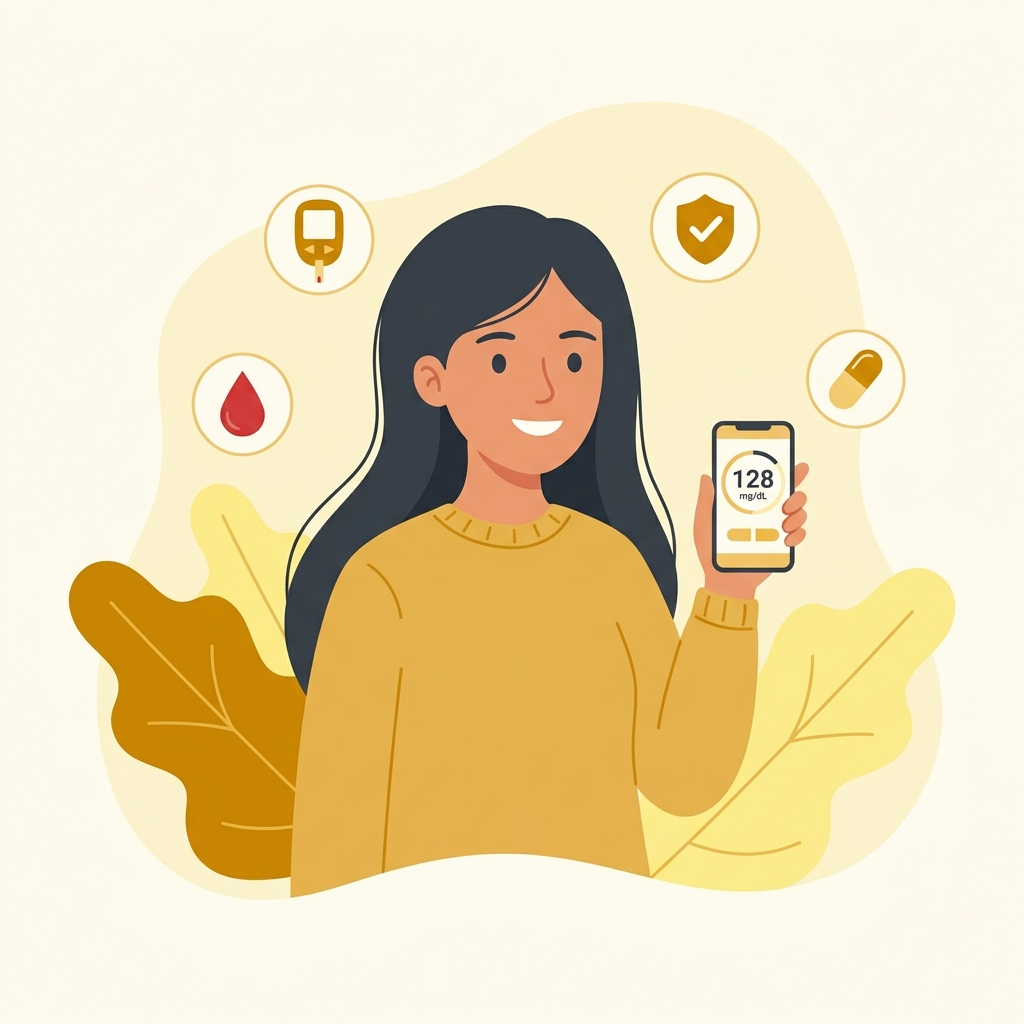Ilustrasi pemeriksaan gula darah dengan aplikasi Glumate
